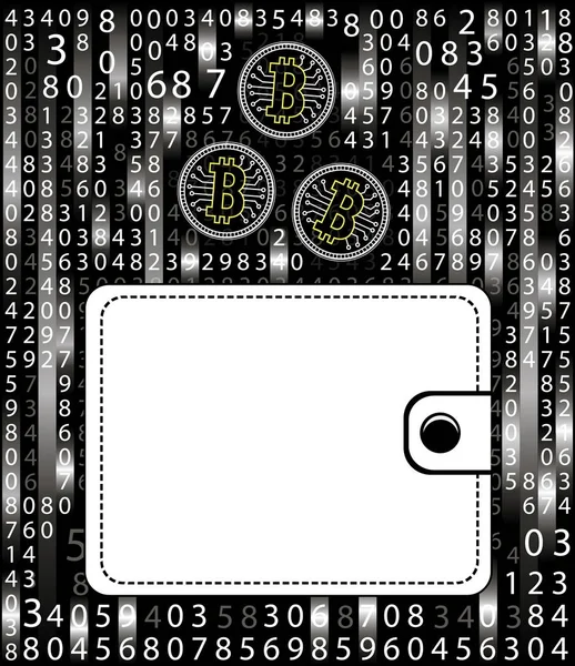 Το bitcoin ιδέα σε μια τσάντα για το φόντο από μια ψηφιακή μήτρα. Η έννοια του σύγχρονου αποδοχές και εξοικονόμηση. Εικονογράφηση διάνυσμα EPS 10 — Διανυσματικό Αρχείο