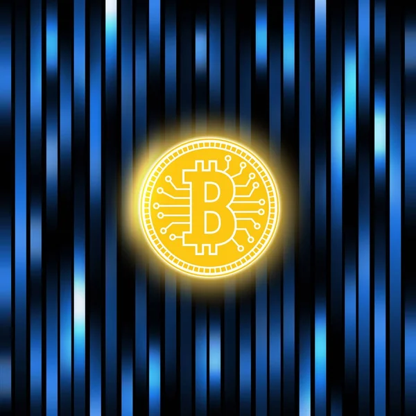 Concepto de Bitcoin en un fondo azul abstracto. Matriz digital de deducir dinero. Crypto moneda abstracción de oro bit-moneda  . — Foto de Stock