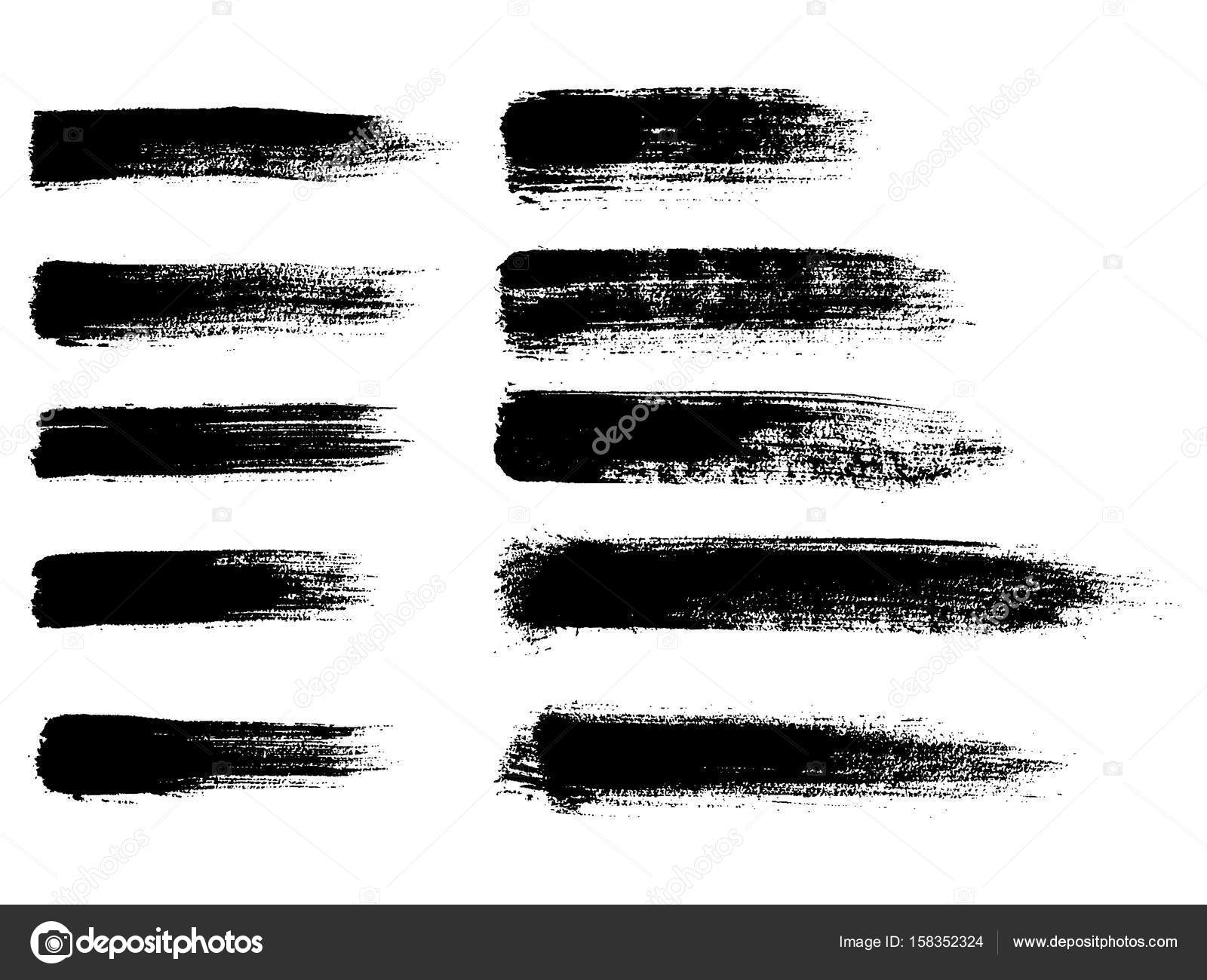 Satz schwarze Farbe, Pinselstriche, Pinsel, Linien. Schmutzige Kunst