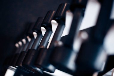 birçok dumbbells standında spor salonu vardır.