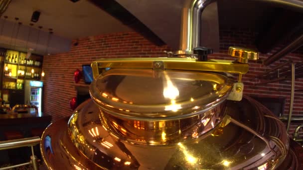 Modern machine that brews fresh beer in a restaurant. Kraft beer — Stock Video