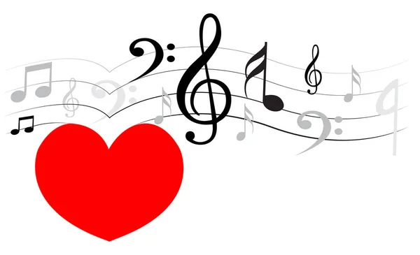 Nota musical Diseño con corazón — Archivo Imágenes Vectoriales
