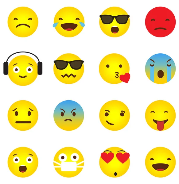 Ikony Emoji Twarzach Emocjonalne — Wektor stockowy