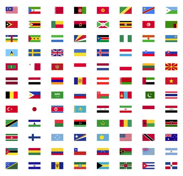 Banderas Del Mundo Icono Colección Conjunto Plano — Vector de stock