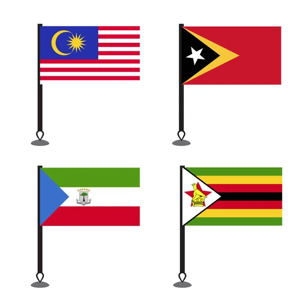 Bandeiras Mundo Coleção Ícone Conjunto Plano — Vetor de Stock