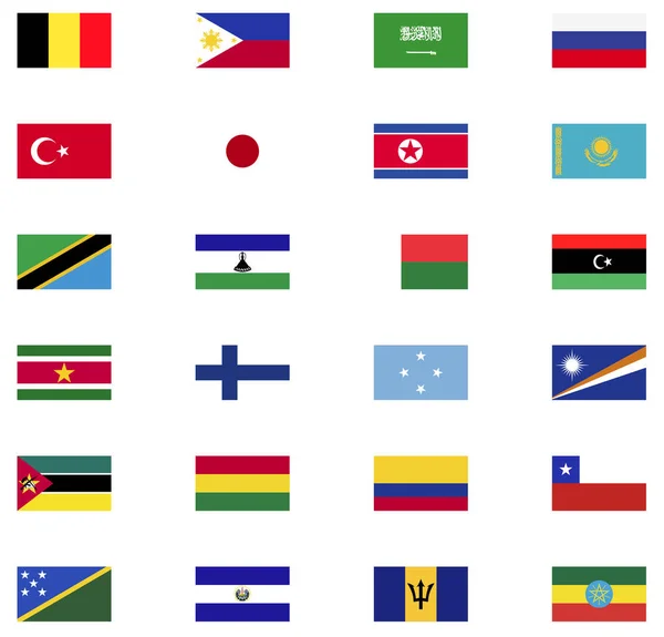 Bandera Del Mundo Colección Icono Plano — Vector de stock