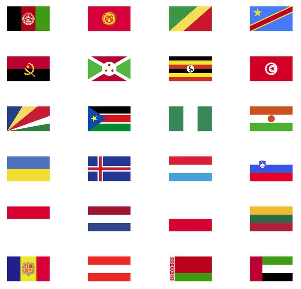 Pengumpulan Ikon Datar Bendera Dunia - Stok Vektor