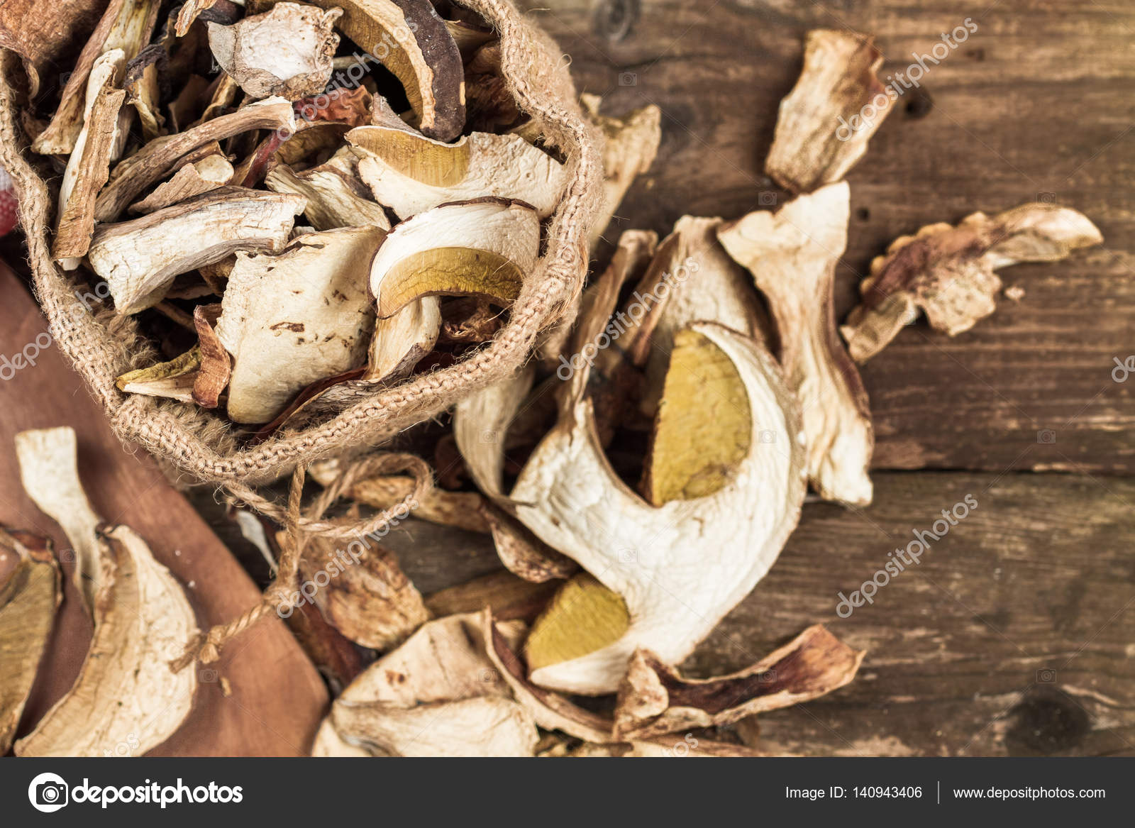 Edible dehydrated mushrooms Stock Photo by 140943406