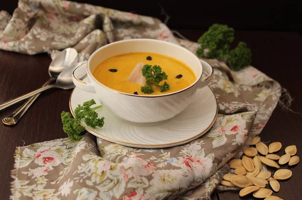 Pumpkin cream-soup with barberry — Stock Photo, Image