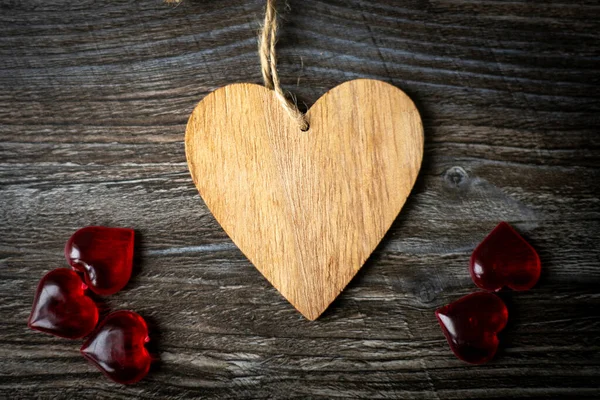 Wooden Background Hearts Valentine Day Red White Hearts — Stock Photo, Image