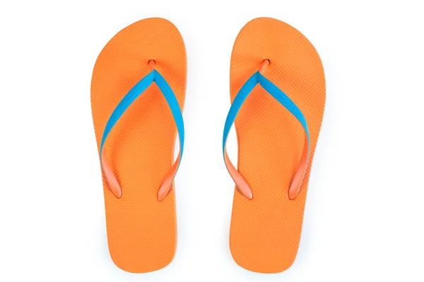 Orange Flip Flops isoliert auf weißem Hintergrund. Ansicht von oben — Stockfoto