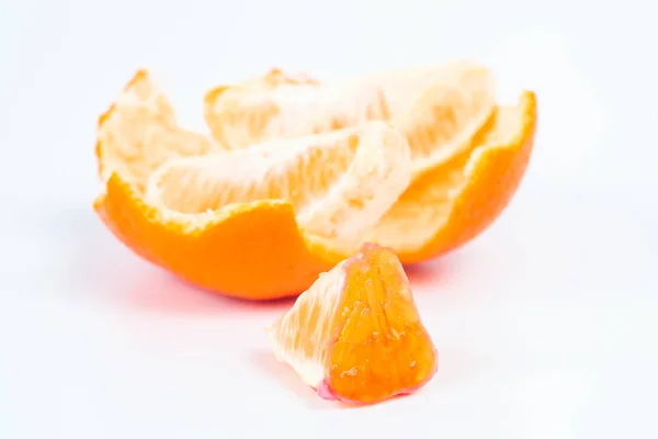 Health Concept Fresh Orange Fruit Peeled Segments Isolated White Background — Stock Photo, Image