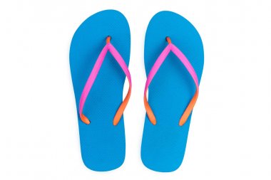 Beyaz arka plan üzerinde izole mavi flip flop. Üstten Görünüm