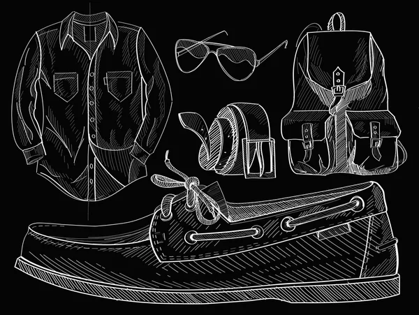 Набір чоловічого одягу та човнового взуття — стоковий вектор