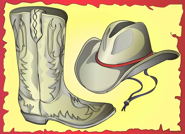 Conjunto de bota de desgaste ocidental masculino e chapéu de cowboy — Vetor de Stock
