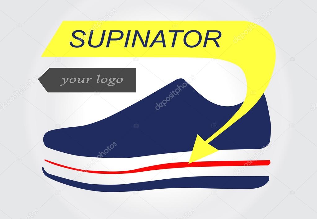 Yellow arrow showing supinator in sneaker
