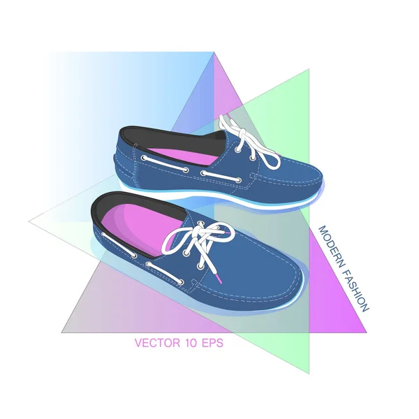 Zapatos de barco masculino con cordones — Vector de stock