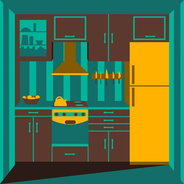 Kök med ugn och kylskåp — Stock vektor