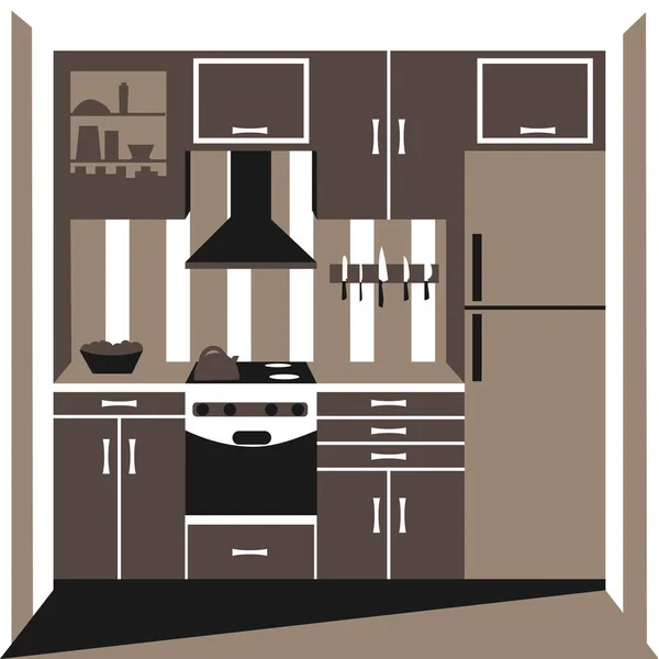 Cocina con horno y nevera — Vector de stock