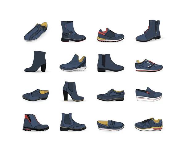 Diferentes tipos de zapatos de tendencia — Archivo Imágenes Vectoriales