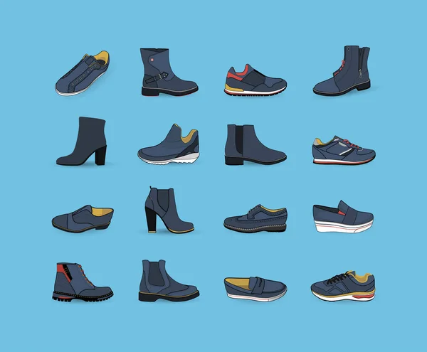 Différents types de chaussures tendance — Image vectorielle