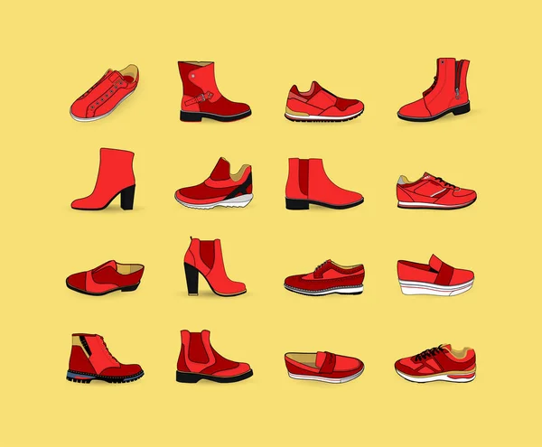 Різні види трендового взуття — стоковий вектор