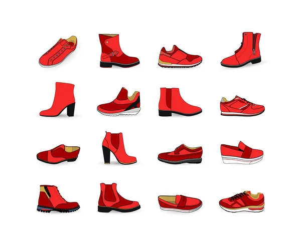 Diferentes tipos de zapatos de tendencia — Vector de stock