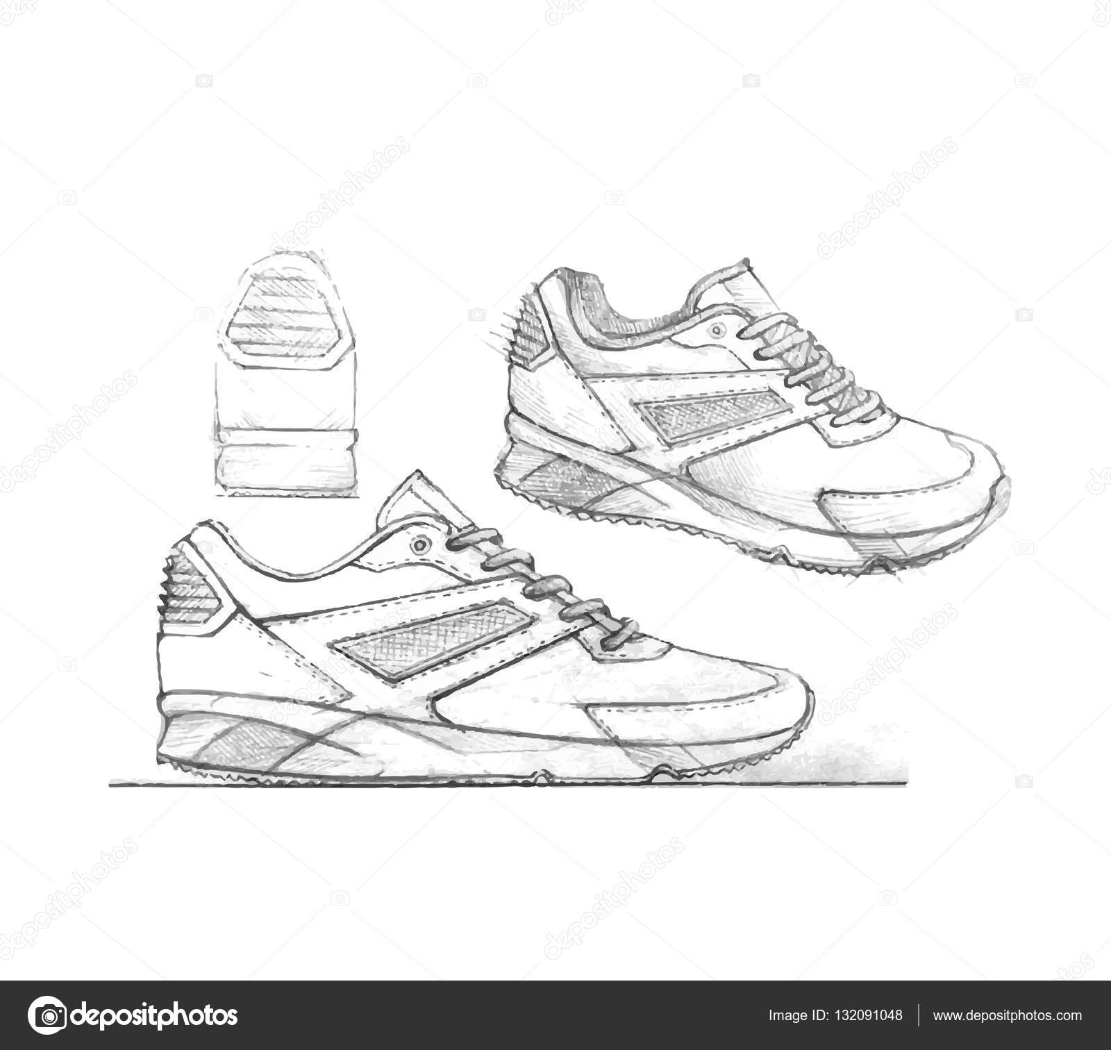 Drawing sketch of sport shoes — Stock 