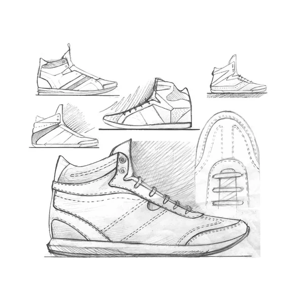Boceto de dibujo de zapatos deportivos — Vector de stock
