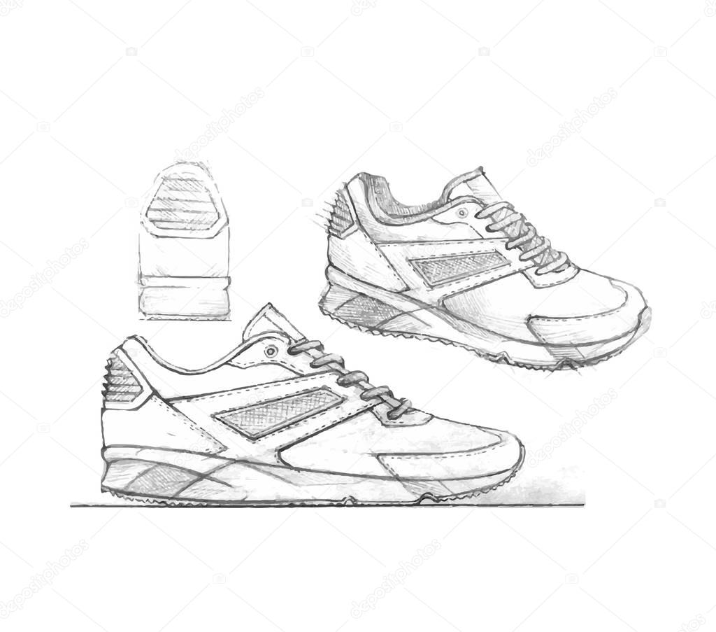 Drawing sketch of sport shoes — Stock Vector © maxbax #132091048