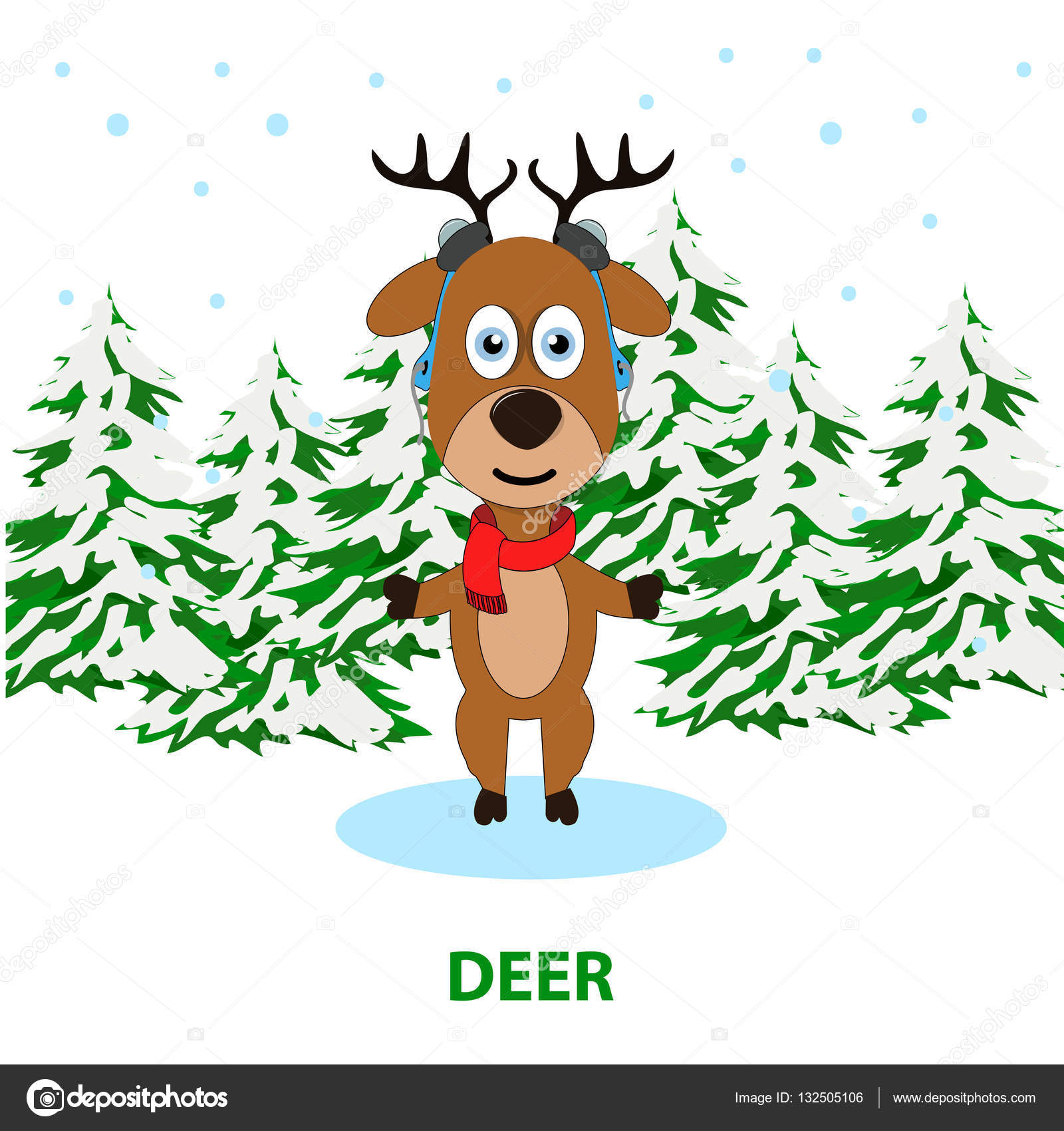 Grappige kerst herten met gekleurde sjaal — Stockvector © maxbax 132505106