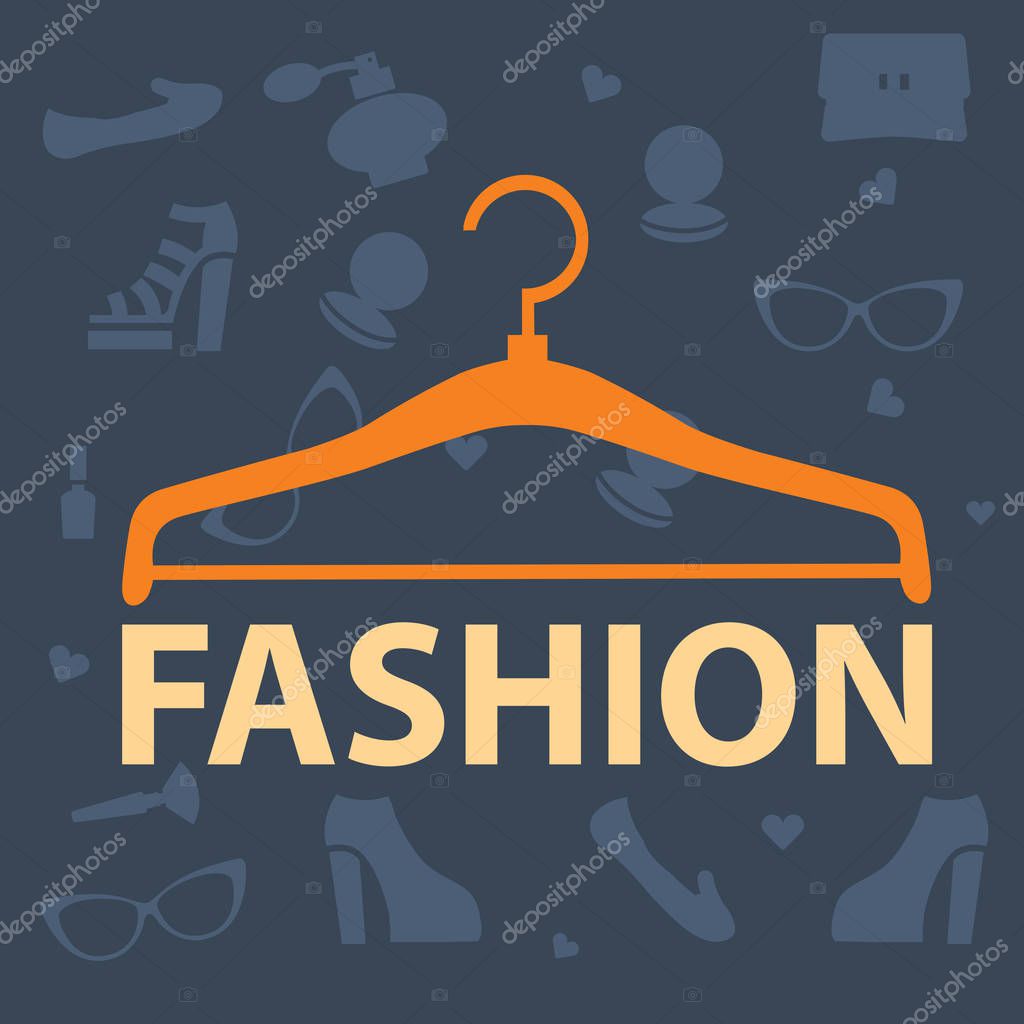 Collection of vector logos of fashion accessories with hanger on dark background