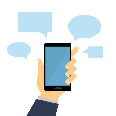 konuşma balonları el telefon ile çevresinde