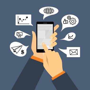 iş telefon ile el çevresinde kabarcıkları simgeleri