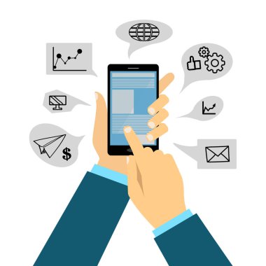 iş telefon ile el çevresinde kabarcıkları simgeleri