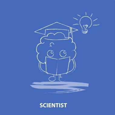 çizgi film beyin kitap ile akademik şapkalı 