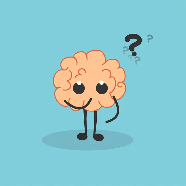 Cartoon brain with question marks — Stock Vector