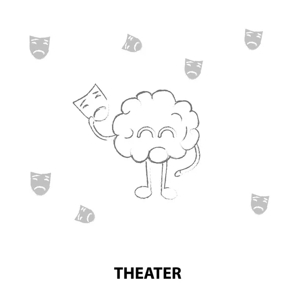 Cérebro dos desenhos animados com máscara teatral — Vetor de Stock