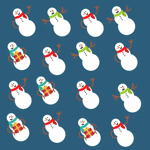 Conjunto de muñecos de nieve divertidos con bufandas de colores — Vector de stock