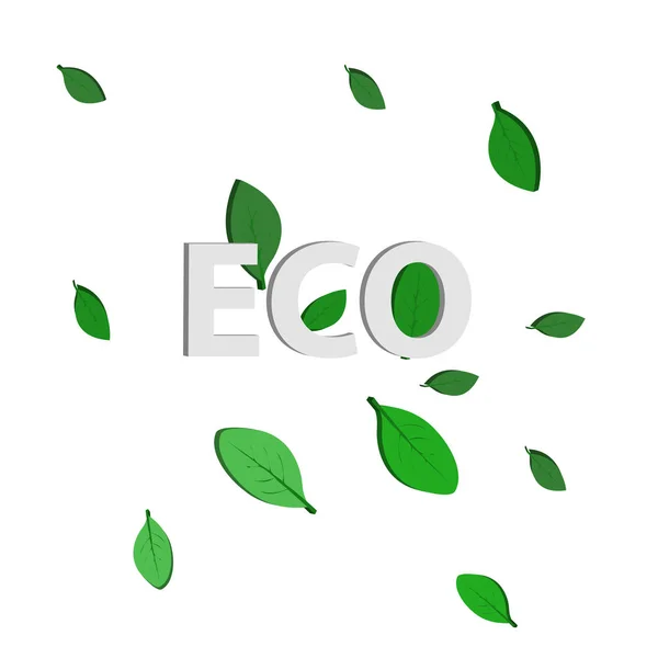 White eco logo with leaves — Stock Vector