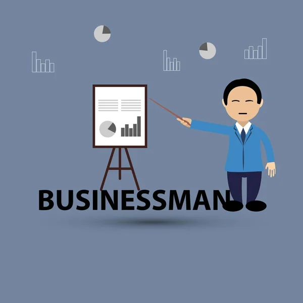 Personnage de dessin animé de l'homme d'affaires avec tableau de présentation — Image vectorielle