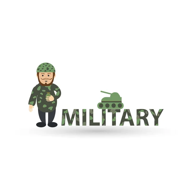 Personaje de dibujos animados de hombre militar en uniforme — Vector de stock