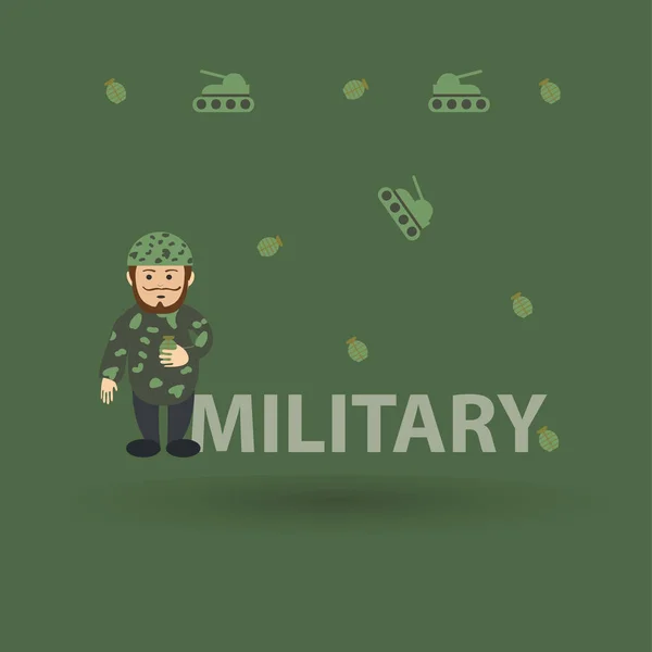 Personaje de dibujos animados de hombre militar en uniforme — Vector de stock