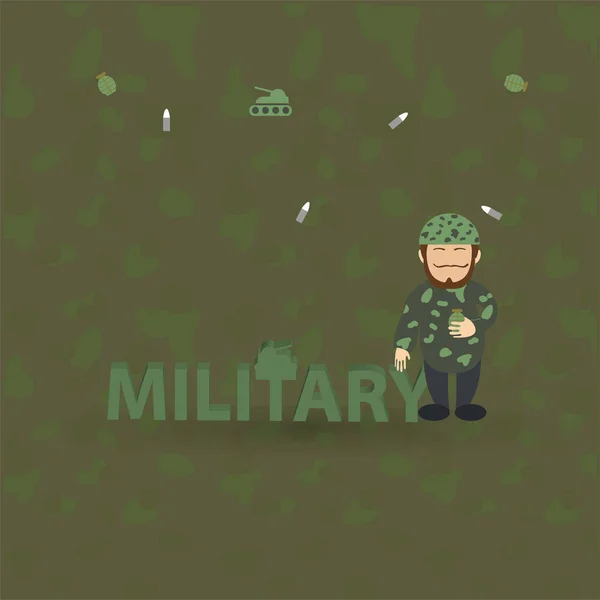 Personaje de dibujos animados de hombre militar en uniforme — Vector de stock