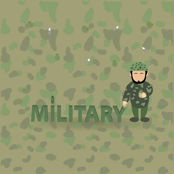 Personaje de dibujos animados de hombre militar en uniforme — Vector de stock