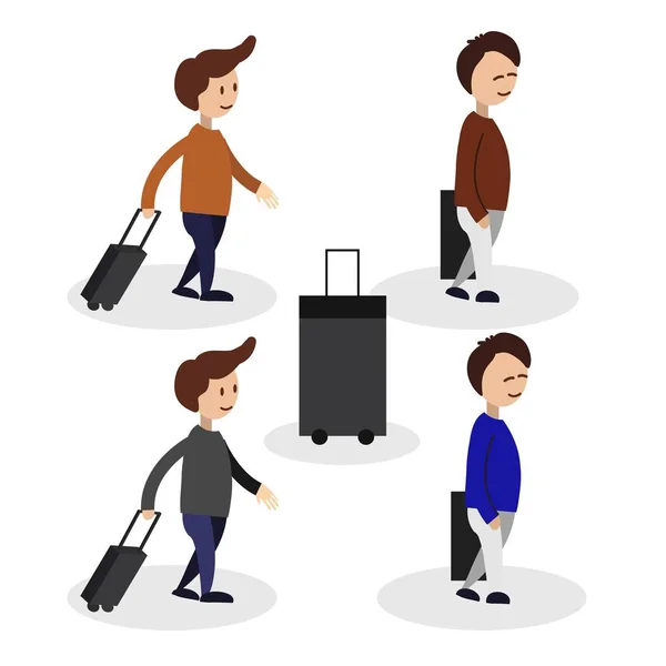 Χαρακτήρες κινουμένων σχεδίων των τουριστών με τις αποσκευές — Διανυσματικό Αρχείο