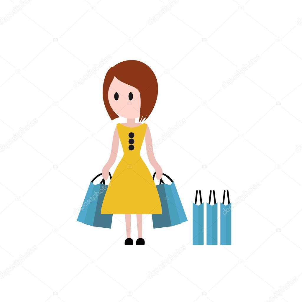 cartoon character of woman with shopping bags