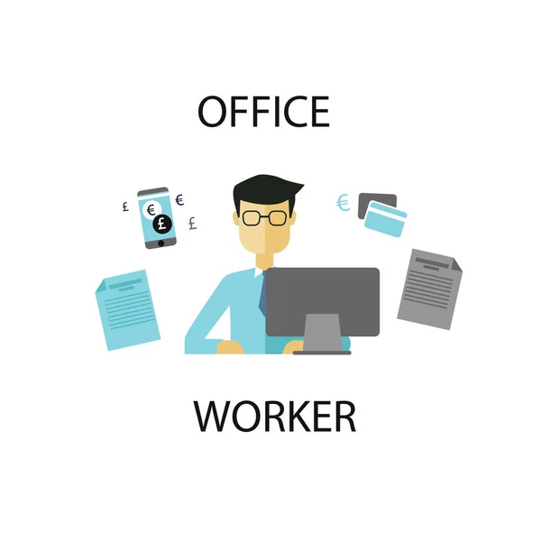 Office worker working at computer — Stock Vector