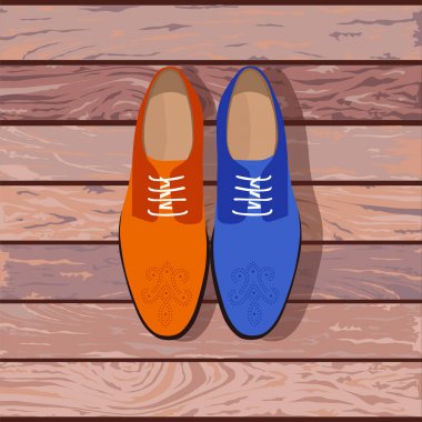 erkek ayakkabıları ahşap tahta üzerinde. Vektör çizim