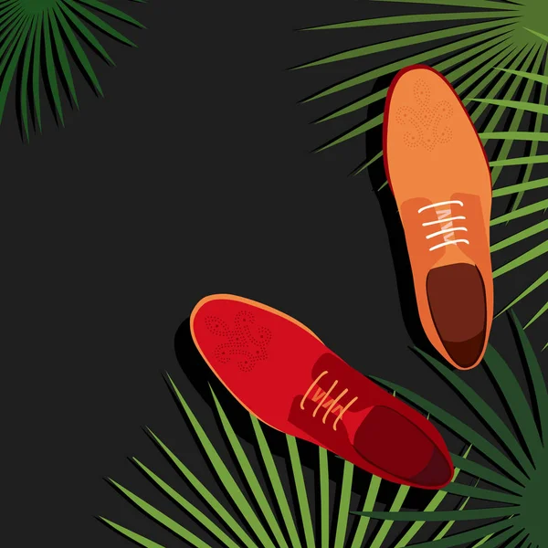 Schuhe Auf Den Palmblättern Hintergrund Vektorillustration — Stockvektor